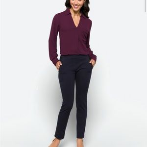 Common Sense Slim Pintuck Ponte Pull On Pants - Navy